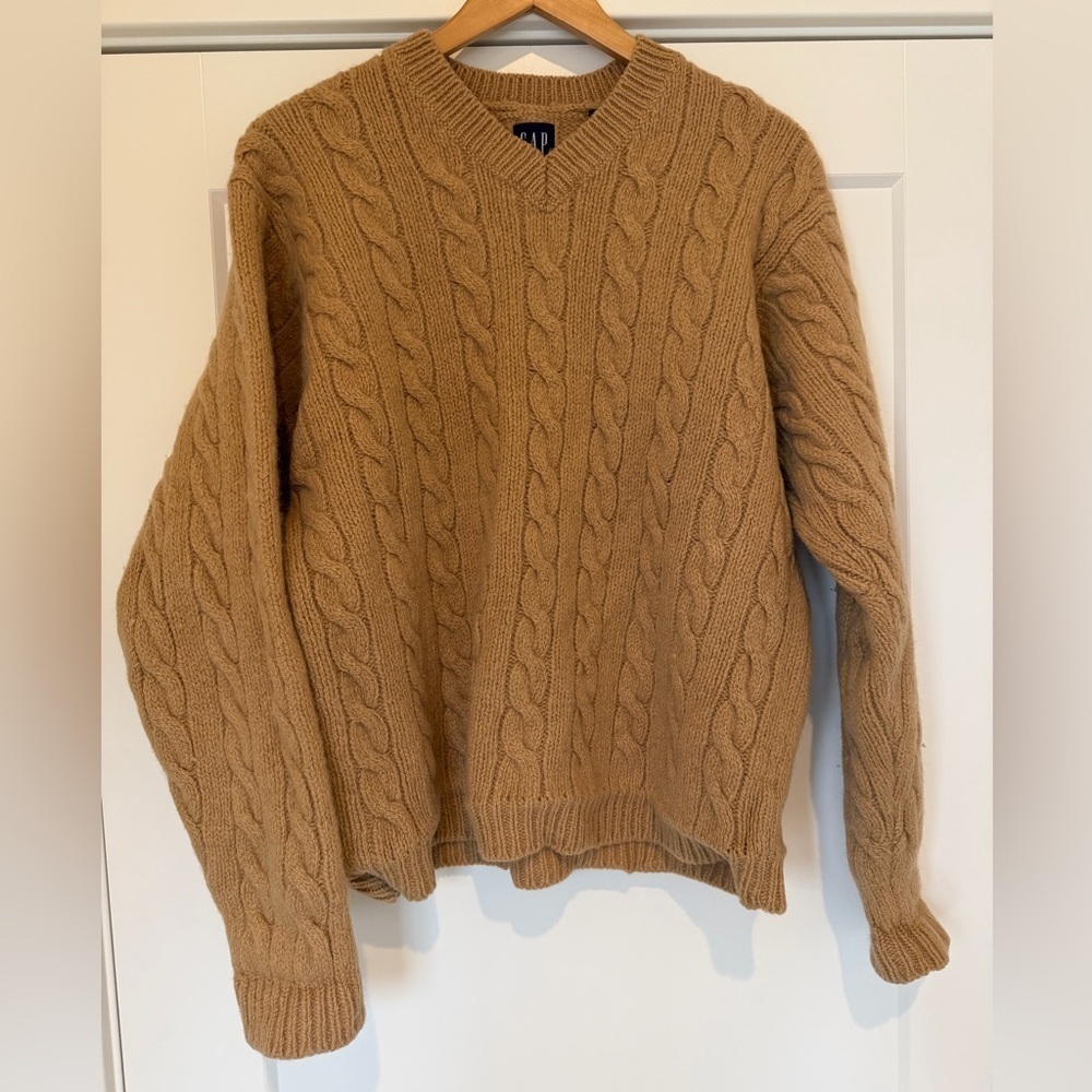 Vintage GAP V-Neck Cable Knit Sweater Wool Pullover Chunky / xlarge